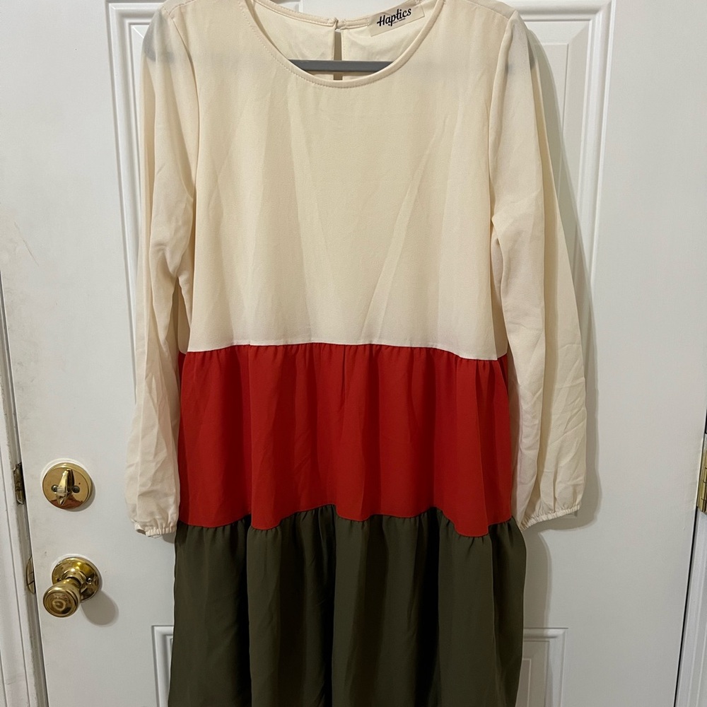 Chic Color Block Long Sleeve Dress